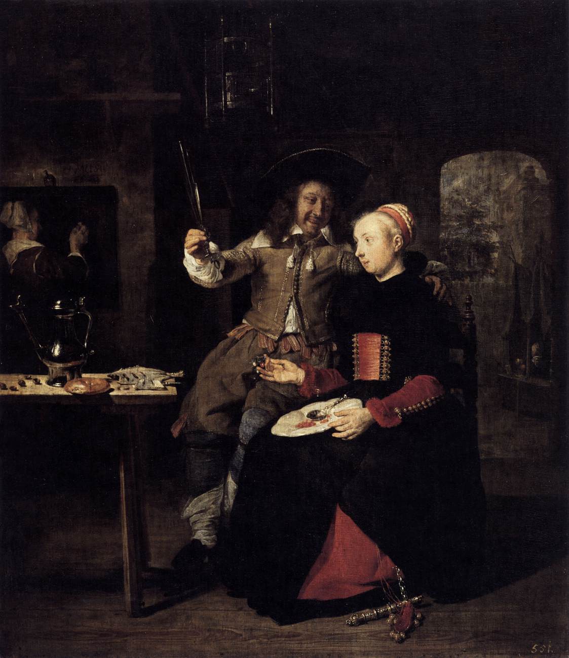 Portrait Of The Artist With His Wife Isabella de Wolff In A Tavern by Gabriel Metsu